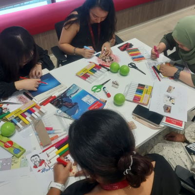 Participants engaged in art making